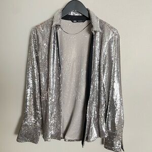 Zara Sequin Blazer Top